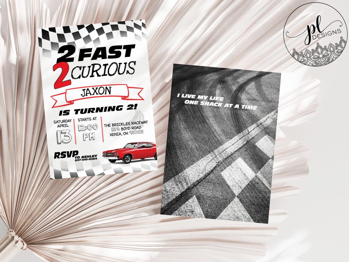 Editable Two Fast Birthday Invitation Two Fast Boy Race Car 2nd ...