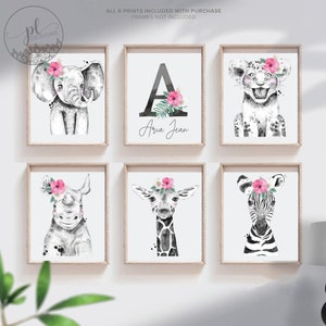 Nursery decor, Safari Nursery Decor, Flower Nursery Decor, Baby Animals, Baby Girl Nursery, Wall Art, Palm Leaf Decor