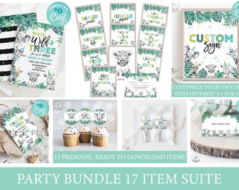 Young Wild & Three Boy Party Bundle, Party Supplies, Third Birthday Decorations, Young Wild And Three Decorations, Party Signs, Birthday