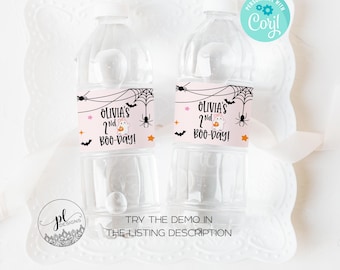 Our Little Boo is Turning 2 Water Bottle Labels, Two Spooky Halloween Water Bottle, Ghost 2nd Birthday, Cute Pink Ghost 2nd Birthday Party