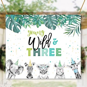 Young Wild & Three Banner, Third Birthday Decorations, Young Wild And Three Decorations, Birthday Banner, Birthday Backdrop, Boy Birthday