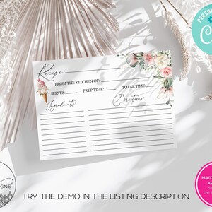 May include: White recipe card with floral accents and an ice cream cone illustration. The card includes fields for ingredients, directions, and prep time. Text on the card reads "Recipe" and "Try the demo in the listing description."