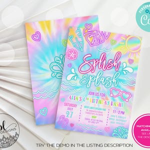 Editable Splish Splash Birthday Bash Invite, Splash Pad birthday, Pool Party Birthday, Waterslide birthday, Waterpark birthday, Summer Party