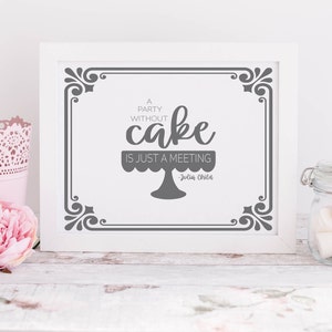 Julia Child, Party Without Cake is Just A Meeting, Kitchen Decor, foodie print for Home, bar, kitchen wall art food lover, prints, wall deco