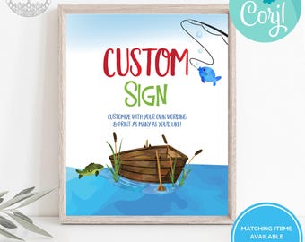 Editable The Big One Custom Party Sign, Party Favors, Fishing birthday, 1st Birthday, Reel in the Fun, O-Fish-ally One Table Top Signs