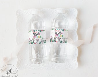 Young Wild & Three Water Bottle Labels, Safari Birthday, Third Birthday Decorations, Young Wild And Three Decorations, Pink Jungle