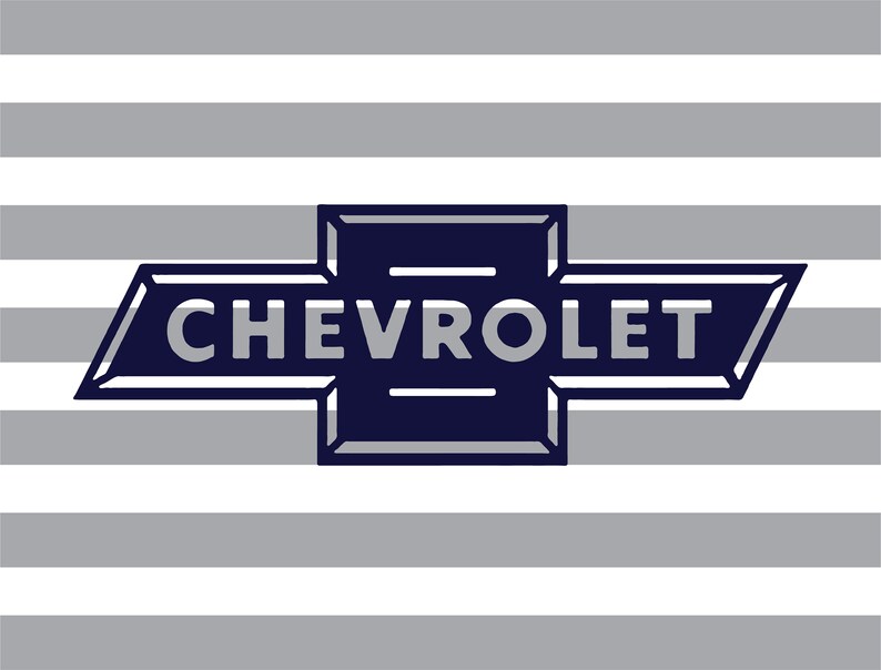 May include: Chevrolet logo in navy blue and silver, set against a background of horizontal gray and white stripes. The word "CHEVROLET" is prominently displayed within the logo's iconic bowtie shape.
