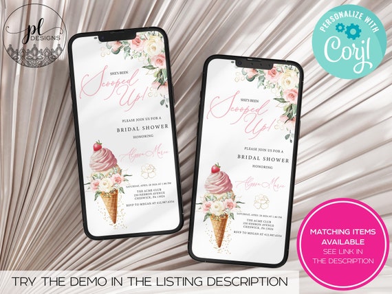 She's Been Scooped Up Bridal Shower Invitation Smartphone Electronic Invitation, Floral Bridal Shower Invite, She Got Scooped up Ice Cream
