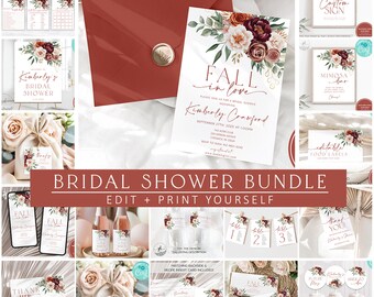 Fall In Love Bridal Shower Editable Bundle, Fall Bridal Shower Editable Bundle, Fall Bridal Brunch Editable Bundle, Terracotta Shower