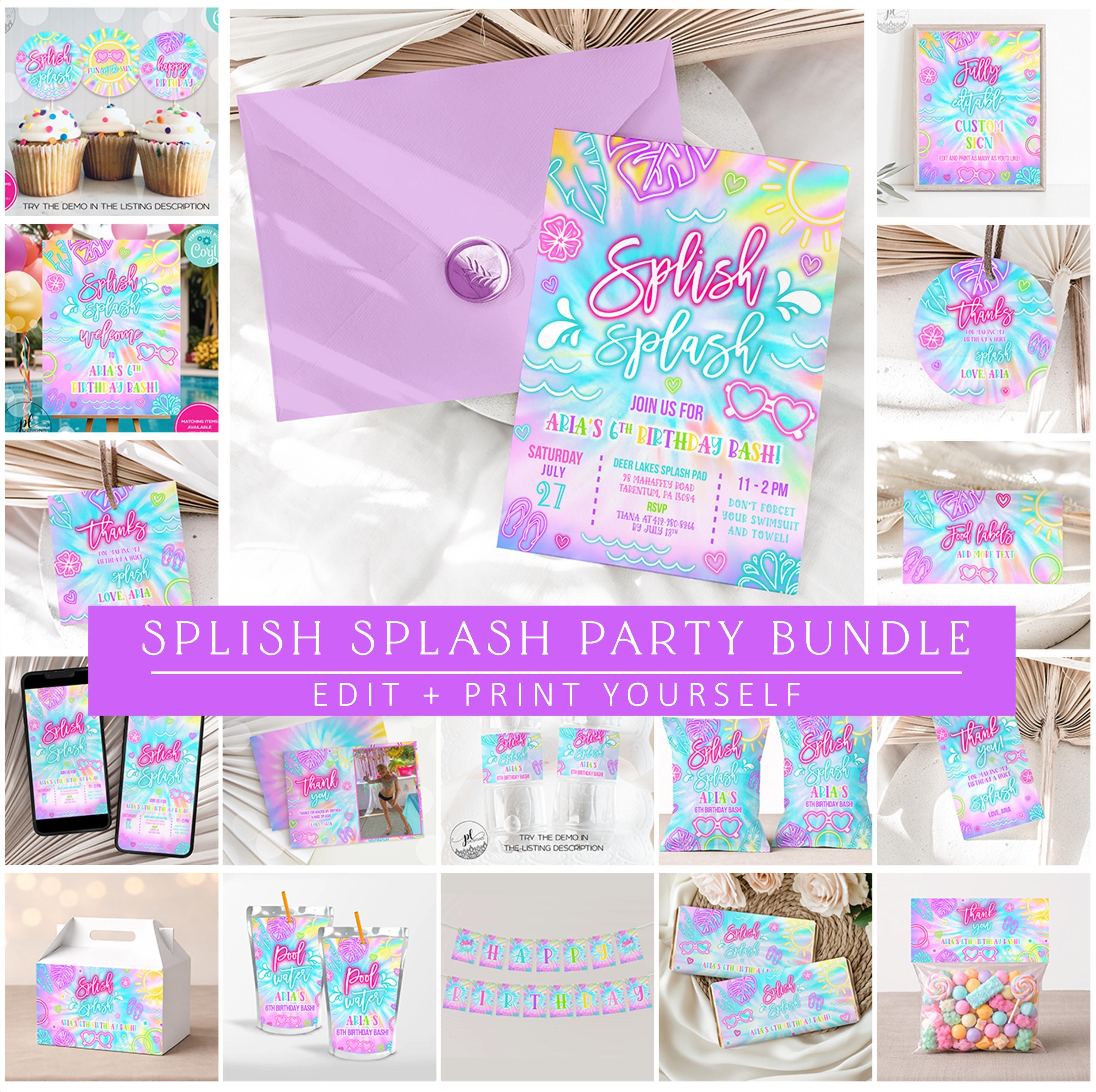 Splashtags Editable Splish Splash Cupcake Toppers, Cupcake Tags, Favor Tag, Party ...