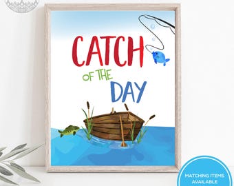 The Big One Catch Of The Day Party Sign, Party Favors, Fishing birthday, 1st Birthday, Reel in the Fun, O-Fish-ally One Table Top Signs