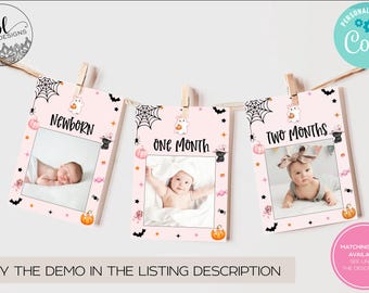 Spooky One Editable Milestone Banner, Halloween First Birthday Milestone Banner, Two Spooky Halloween Milestone Banner, Monthly Photo Banner