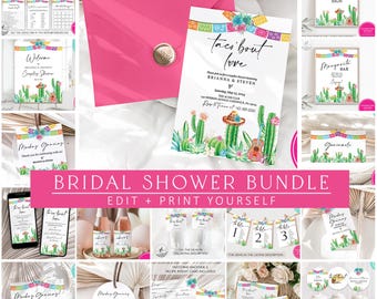 Editable Fiesta taco 'bout love Bridal Shower Bundle, couples shower Bridal Shower Bundle, Taco 'Bout Love Engagement Party Bundle, Mexican