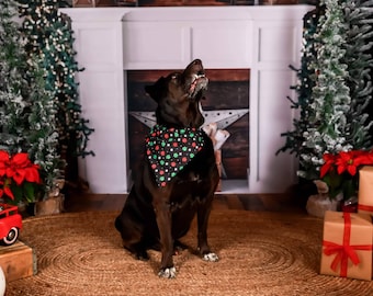 Christmas Paw Prints Dots Over the Collar Dog Bandana that Slips onto their Existing Collar.