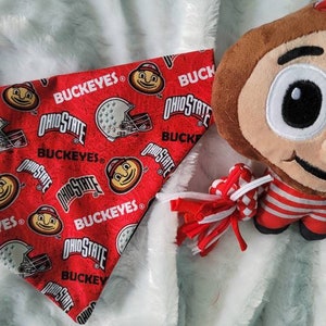 The Ohio State University Brutus Buckeye, Licensed, Over the Collar Dog Bandana that Slips onto their existing Collar. image 1