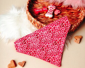 Valentine's Day Hearts Dog Bandana That Slips Over Their Existing Collar.