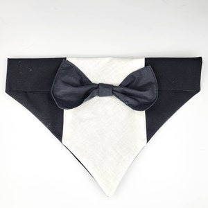 Black Wedding Tuxedo Over the Collar Dog Bandana that Slips onto their Existing Collar. image 3