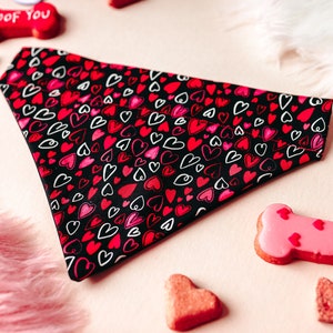 Valentine's Day Hearts Dog Bandana That Slips Over Their Existing Collar. image 1