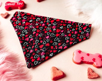 Valentine's Day Hearts Dog Bandana That Slips Over Their Existing Collar.