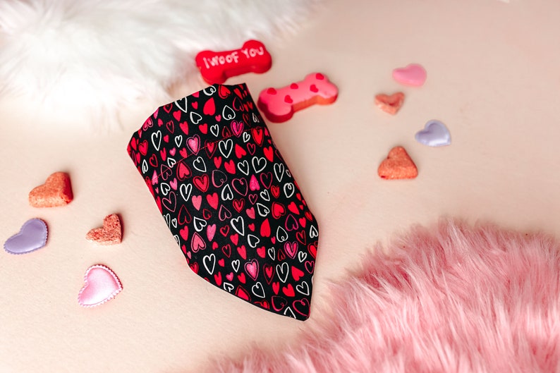 Valentine's Day Hearts Dog Bandana That Slips Over Their Existing Collar. image 4