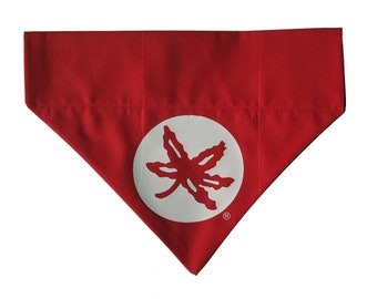 The Ohio State University, Buckeye Leaf, Licensed, Over the Collar Dog Bandana that Slips onto their existing Collar.