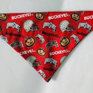 The Ohio State University Brutus Buckeye, Licensed, Over the Collar Dog Bandana that Slips onto their existing Collar. image 2
