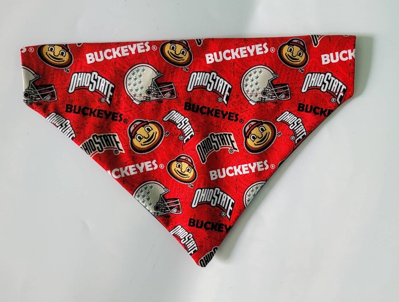 The Ohio State University Brutus Buckeye, Licensed, Over the Collar Dog Bandana that Slips onto their existing Collar. image 2