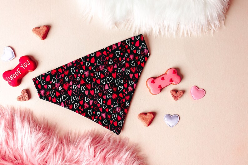 Valentine's Day Hearts Dog Bandana That Slips Over Their Existing Collar. image 3