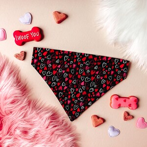 Valentine's Day Hearts Dog Bandana That Slips Over Their Existing Collar. image 2