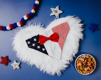 American Flag Tuxedo Over the Collar Bandana that Fits Onto Their Existing Collar