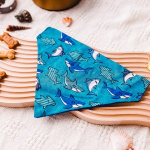 Shark Print Dog Bandana: Handmade Cotton Over-the-Collar Pet Scarf