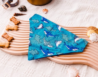 Shark Print Dog Bandana: Handmade Cotton Over-the-Collar Pet Scarf