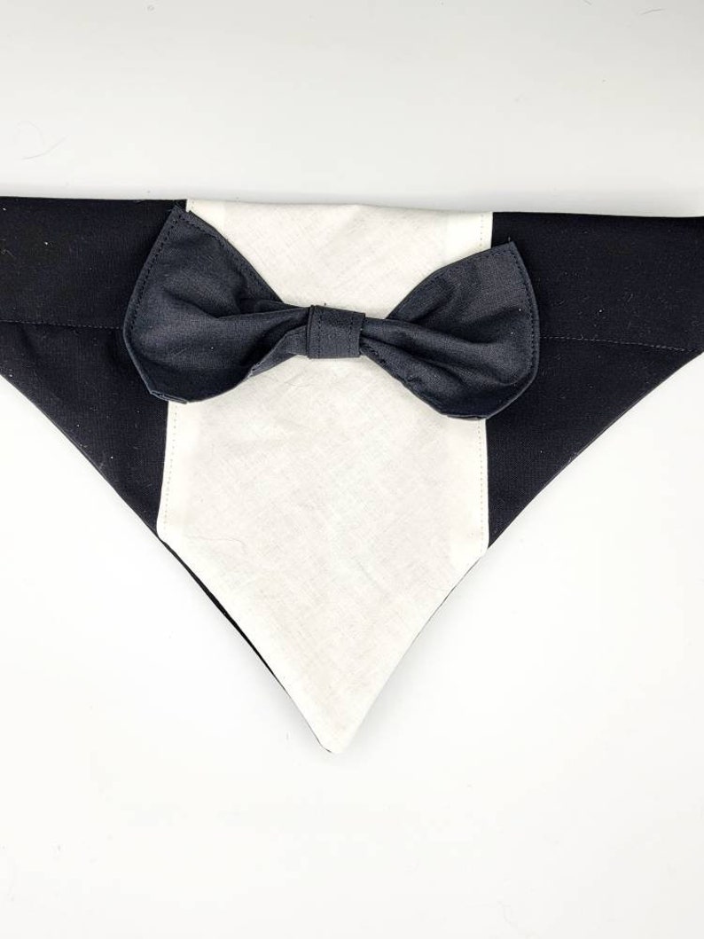 Black Wedding Tuxedo Over the Collar Dog Bandana that Slips onto their Existing Collar. image 4