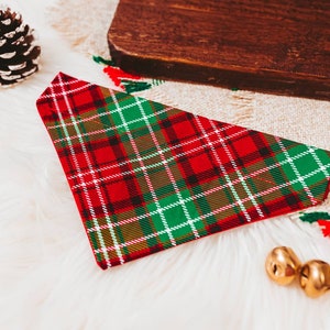 Christmas Plaid Over the Collar Dog Bandana that Slips onto their Existing Collar. Christmas Dog Bandana. Dog Mom Gift. Dog Dad Gift image 2