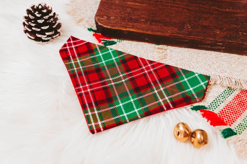 Christmas Plaid Over the Collar Dog Bandana that Slips onto their Existing Collar. Christmas Dog Bandana. Dog Mom Gift. Dog Dad Gift image 2