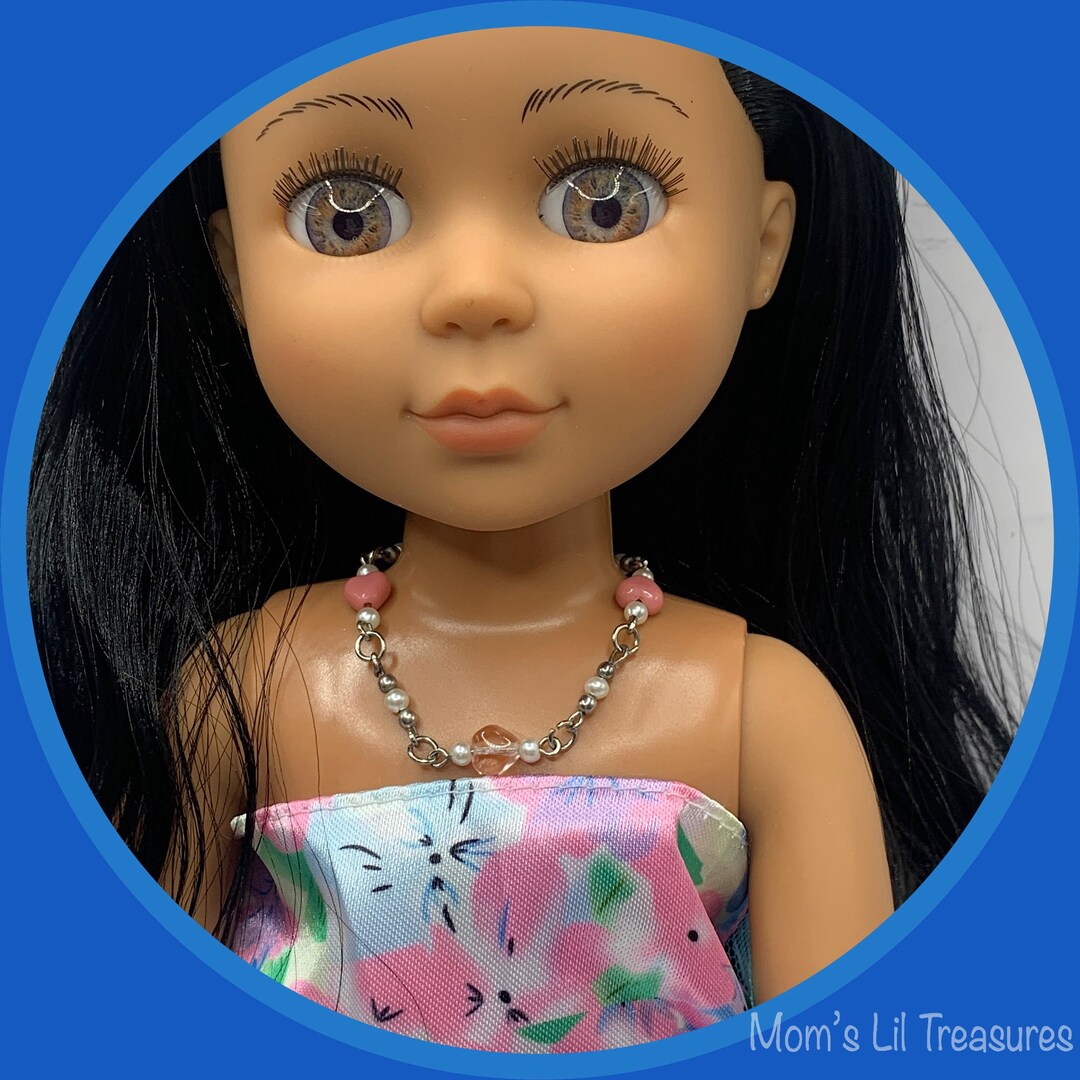 Pink & Clear Heart Beaded Necklace for 14 Inch Doll Glitter Girls
