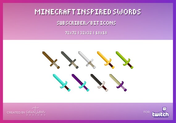 Minecraft Inspired Swords 9 Twitch Sub Icons Badges Etsy