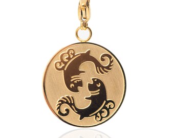 Zodiac Pisces Gold Coin Medallion Necklace FREE SHIPPING