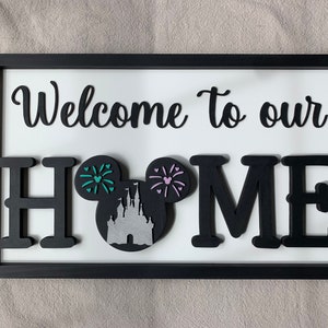 Welcome to our home  interchangeable Mickey inspired home sign. Seasonal decor. Mickey inspired interchangeable