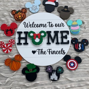 Interchangeable home sign- welcome sign- Mickey home interchangeable - personalized-last name sign