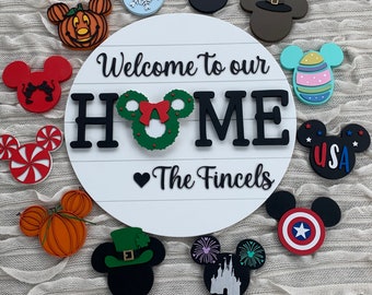 Interchangeable home sign- welcome sign- Mickey home interchangeable - personalized-last name sign