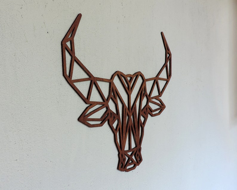 Geometric bull wall hanging Modern animal wall art Geometric Etsy