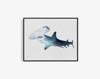 Hammerhead Shark Art Print Digital Download Wall Art Instant Download Ocean