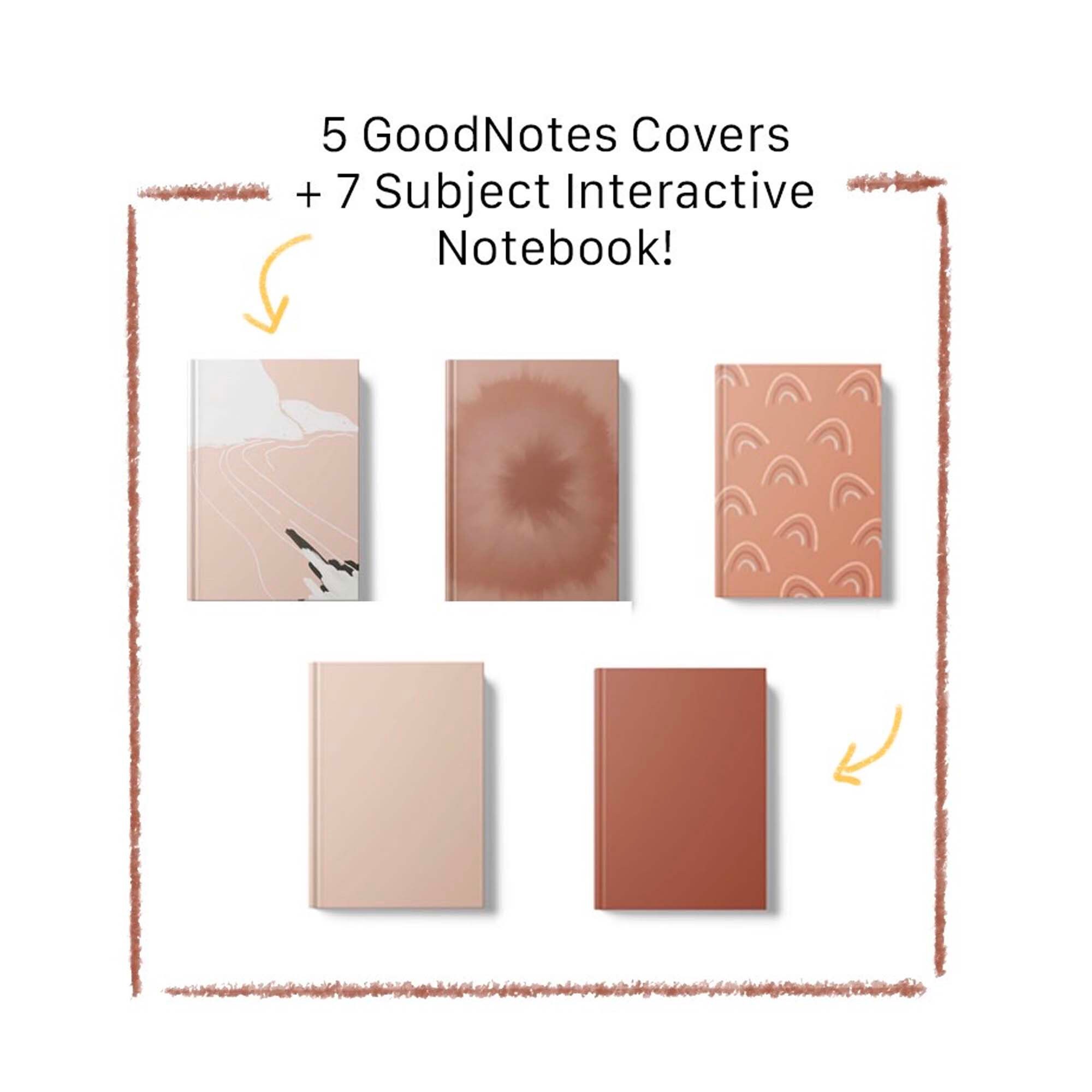 Goodnotes 7subject Interactive Digital Notebook & 5 Covers Terra Cotta