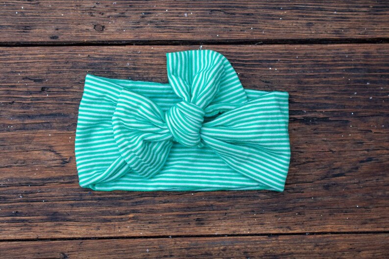 Green Stripe Bow Knot baby headband-stretch wrap bow