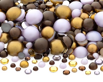 Flatback Half Round Pearl and Rhinestone Mix #26 Regal Eclipse 30 Grams | Pearl Sizes 3-10mm | Rhinestone Sizes 3-5mm