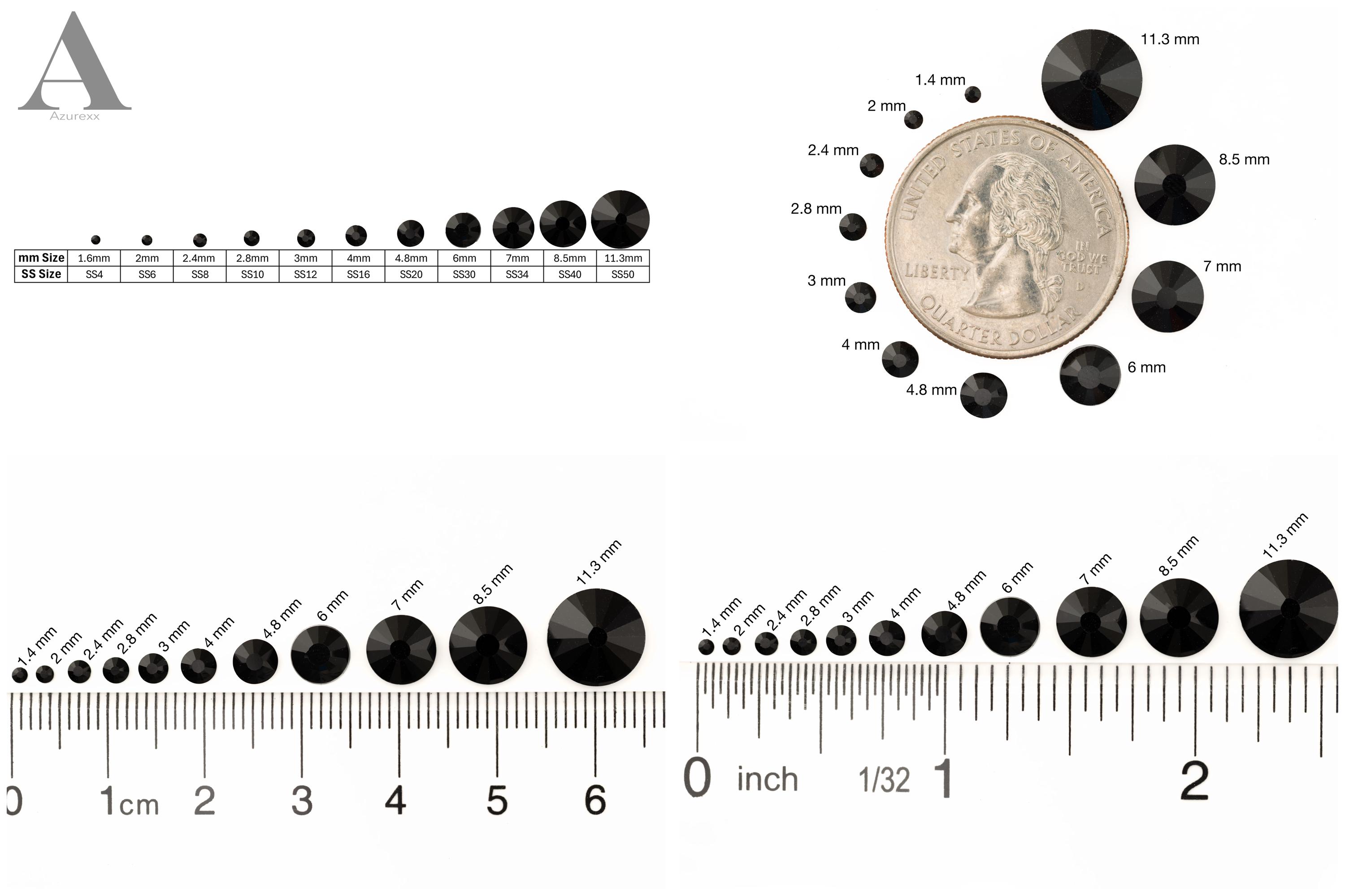 Ss12 Rhinestone Size Black Non-hotfix Flatback Glass Rhinestones for Embellishments 1.4-12mm ...