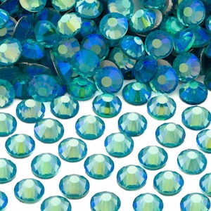 Caribbean Blue AB Non-Hotfix Flatback Glass Rhinestones for Embellishments 1.6-6mm | SS4-SS30 | Mixed Sizes