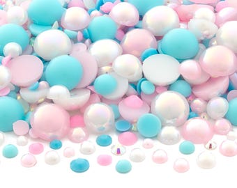 Flatback Half Round Pearl and Rhinestone Mix #16 Cotton Candy 30 Grams | Pearl Sizes 3-10mm | Rhinestone Sizes 3-5mm
