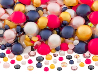 Flatback Half Round Pearl and Rhinestone Mix #41 Tropical Twilight 30 Grams | Pearl Sizes 3-10mm | Rhinestone Sizes 3-5mm